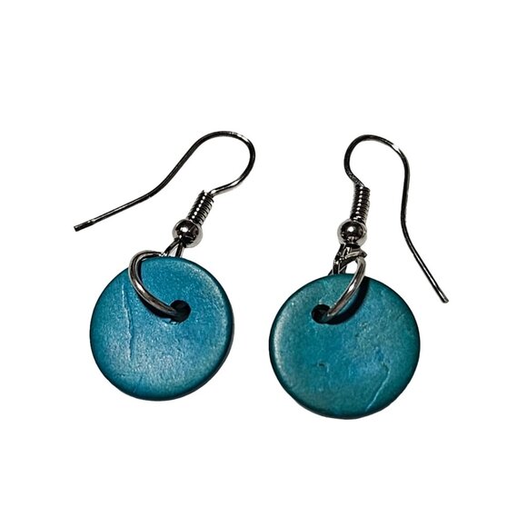 Southwest Turquoise Blue Round Disc Dangle Earrings Retro Fashion Jewelry Women - Picture 2 of 4